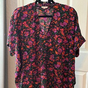 🖤 Jodifl Black & Bright Floral Cap Sleeve Blouse - Size Large 🖤